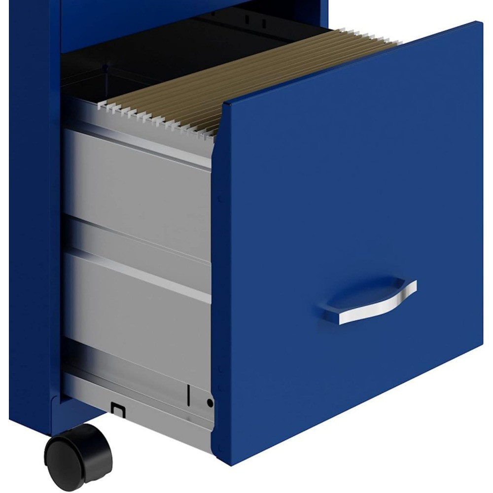 Open bottom drawer interior with rails
